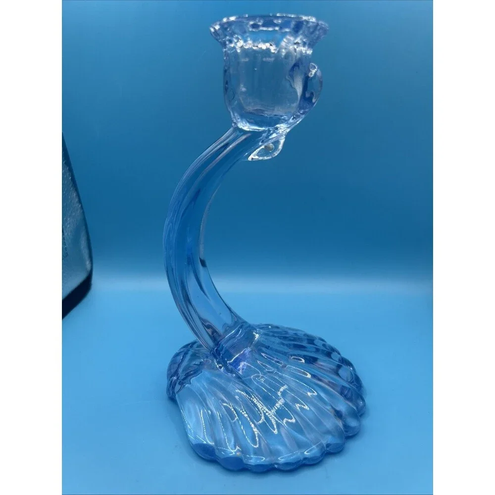 Cambridge Caprice Alpine Blue Crescent Moon Candlestick 7